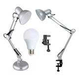 Luminária Mesa 2x1 Pixar Abajur Base Garra 1 Lâmpada Led