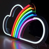 Luminária Neon Led Arco iris E Nuvem Luminoso 49x25cm