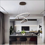 Luminária Pendente Lustre 3 Anéis Arcos Led Luz 3 Em 1 Preto 110v 220v