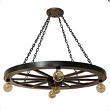 Luminária Pendente Rustica Lustre Roda De Carroça
