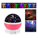 Luminária Projetor Led Infantil Ceu Lua E Estrelas Giratória Cor Da Cúpula Preto Cor Da Estrutura Rosa 110v 220v