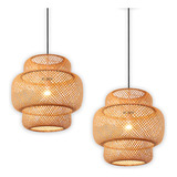 Luminária Rústica Bambu Pendente Teto Madeira Kit 2 Und