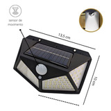 Luminária Solar Parede 100 Led Sensor Presença Com 3 Funções Cor Preto 3.7v