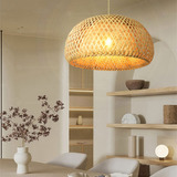 Luminária Teto Lustre Pendente Palha Madeira Vime Sala 35cm