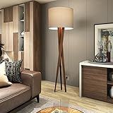 Luminária Tripé Cúpula Tecido Palha Bella Premium Moderna Pés Em Madeira Luxo Abajur Quarto Sala