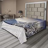 Lunarable Lençol Plano De Inverno Noite De Inverno Sonhador Sobre Floresta De Pinheiros De Coníferas Acima Da Geada De Montanha Europeia Lençol Superior Macio E Confortável Roupa De Cama Decorativa 1 Peça Tamanho Queen Branco