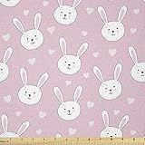 Lunarable Tecido Rosa Pálido Da The Yard Desenho Animado Com Tema De Páscoa De Coelhos Com Corações E Pontos Tecido De Malha Elástica Para Roupas Costura E Artesanato 2 Metros Rosa Pálido E