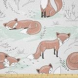 Lunarable Woodland Fabric By The Yard Estilo De Desenho Animado Raposas Em Um Desenho Rural Da Natureza Tecido De Malha Elástica Para Roupas De Costura E Artesanato De Arte 1 Metro Laranja Menta