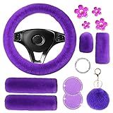 LUOYOYY Conjunto De 13 Peças De Capa De Volante Fofa Acessórios De Carro De Pele Fofa Para Inverno Capa De Volante Peludo Acessórios Universais Para Mulheres E Meninas Roxo 