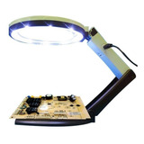Lupa De Mesa Bancada C 10 Leds Lente 120mm Pilha E Elétrica