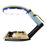 Lupa De Mesa Bancada C 10 Leds Lente 120mm Pilha E Elétrica
