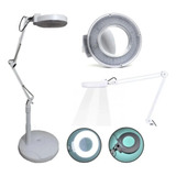 Lupa Luminária Articulada Led Estética Rodinha Branca 120 Ld