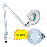 Lupa Luminária Estética Profissional Mesa Marca Lorben 120 Leds Smd 10x Lente 12cm De Diâmetro 24w Braço Articulável De 100cm Bivolt