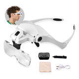 Lupa Óculos Recarregável Cabeça 5 Lentes 2 Leds Profissional