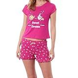 LUPO Conjunto Pijama Estampado Rosa Feminino Confortável Adulto  Cereja  GG