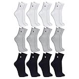 LUPO Kit 12 Pares Meia Cano Médio Esportiva Algodão Unissex Adulto 4 Branco 4 Cinza 4 Preto 41 44