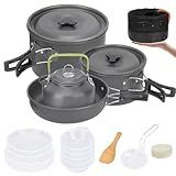 Luqeeg Kit De Bagunça De Panelas De Acampamento- Conjunto De Panelas De Acampamento Portátil Antiaderente De Alumínio- Bule De Chá Para 4 Ou 5 Pessoas- Equipamento De Cozinha Ao Ar Livre- Conjunto De