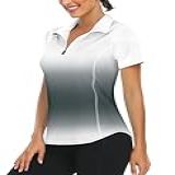 LURANEE Pulôver Feminino De Manga Curta Com Absorção De Umidade E Zíper- Cinza Ombré- 3G