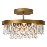 Lustre Antigo De Cristal Dourado Em Camadas Luminária Pend