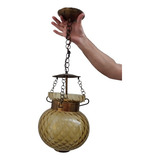 Lustre Antigo Vidro Grosso Trabalhado Âmbar Pendente Teto
