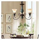Lustre De Cerâmica Vintage Europeu Luminária Para Sala De Estar Quarto Design Clássico Antigo Metal Braço De Ferro Abajur De Vidro Luz Pendente De Teto