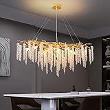 Lustre De Galho De árvore L110CM Dourado Luxuoso Retangular De Cristal Gota De Chuva Luz Pendente 13 Luzes Ilha De Cozinha Luminária Suspensa Para Sala De Estar Sala De Jantar Hall De Entrada Chasing