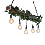 Lustre Grande Pendente Rústico Caibro Com Folhagem 5 Bocais