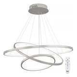 Lustre Led Moderno Pendente Anéis 3 Arcos Aro Revomax Cor Prata Com Controle