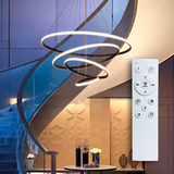 Lustre Led Pendente Teto 4 Arcos 80cm C Controle 3 Cores Estrutura Preto 110v 220v