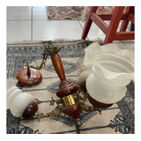 Lustre Lindo Antigo Madeira Bronze Tulipas Grandes