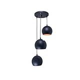 Lustre Luminária Pendente Bola Tripla Pequena Preto Com Cobre Sala Estar Jantar Varandas Area Gourmet Balcão Cozinhas Bares Barbearias Mesa Sinuca Bilhar Jogos Snooker Studio
