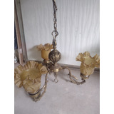 Lustre Pendente 3 Braços Bronze Antigo Cúpula Tulipa Retrô