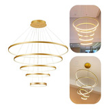 Lustre Pendente 5 Aneis Arcos Moderno Dourado Pe Direito Duplo Top Bivolt Equipe Led