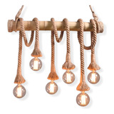 Lustre Pendente Corda E Bambu 6 Soquetes Estilo Rústico