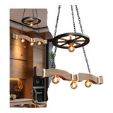 Lustre Pendente Luminária Rústico Área Gourmet Caibro Madeira Corda Sisal Canga Roda Carroça Bivolt E27