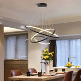Lustre Pendente Luminária Teto 3 Aros Anéis Arco Led Preto