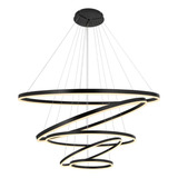 Lustre Pendente Moderno 5 Aros Dourado Led Sala Preto Bivolt