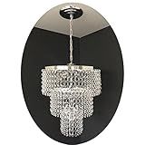 Lustre Pendente Redondo Prata Cristal Acrílico Alto Brilho Sala Quarto Bivolt Montado 30x70 AC18