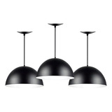Lustre Pendentes Luminaria Kit3 Meia Lua 40cm Bivolt Cozinha Estrutura Preto Com Branco 110v 220v