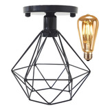 Lustre Plafon Lâmpada Led Diamante Retrô Aramado Preto