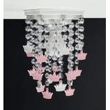 Lustre Plafon Luminária Infantil Bebê Menina 17x25 Cm Coroas Cor Rosa 110v 220v