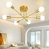 Lustre Sputnik Moderno Luminária De Teto Com Montagem Semi Embutida 6 Luzes Lustres Dourados Para Sala De Estar Quarto Pingente De Meados Do Século Com Base E26 Lâmpadas Não Incluídas