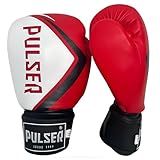 Luva De Boxe Muay Thai Vermelho Full Preto PU Injetado Profissional - Pulser Fight -14oz-