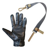 Luva De Couro Preto Guia De Espada Dourado Fita Cinza