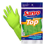 Luva Látex Proteção Limpeza Multiuso Sanro Top Verde Forrada