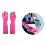 Luva Látex Ranhurada Punho Virola 40cm Rosa Antiderrapante