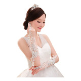 Luva Noiva Debutante Casamento Manguito Renda Cristal Longa