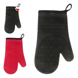 Luva Térmica De Cozinha De Silicone Forradas Forno Churrasc Cor Preto Liso
