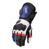 Luva X11 Racer 2 Cano Longo Azul Vermelho Branco couro