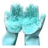 Luvas De Silicone Limpeza Esponja Macia Luva De Lavar Louça Cor Azul Top House